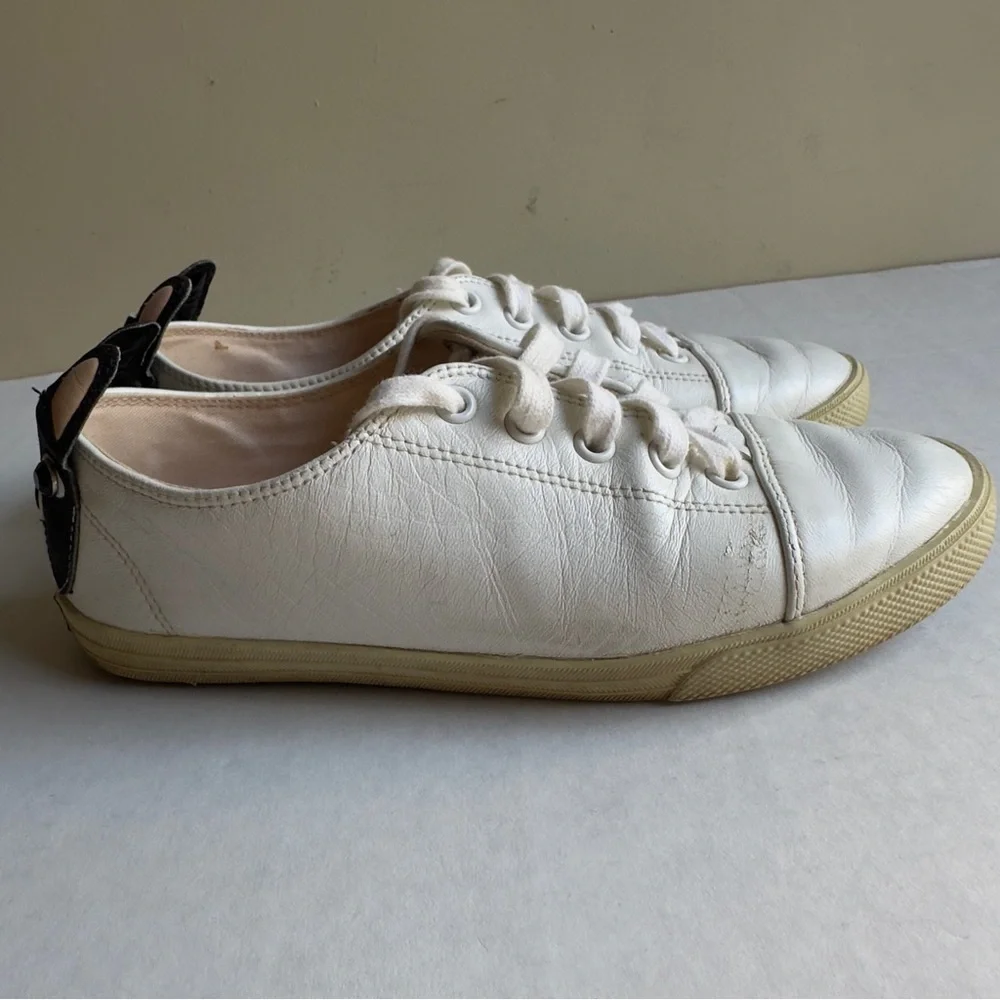 Kate Spade Lucie White Leather French Bulldog Novelty Sneakers Size 5 1/2